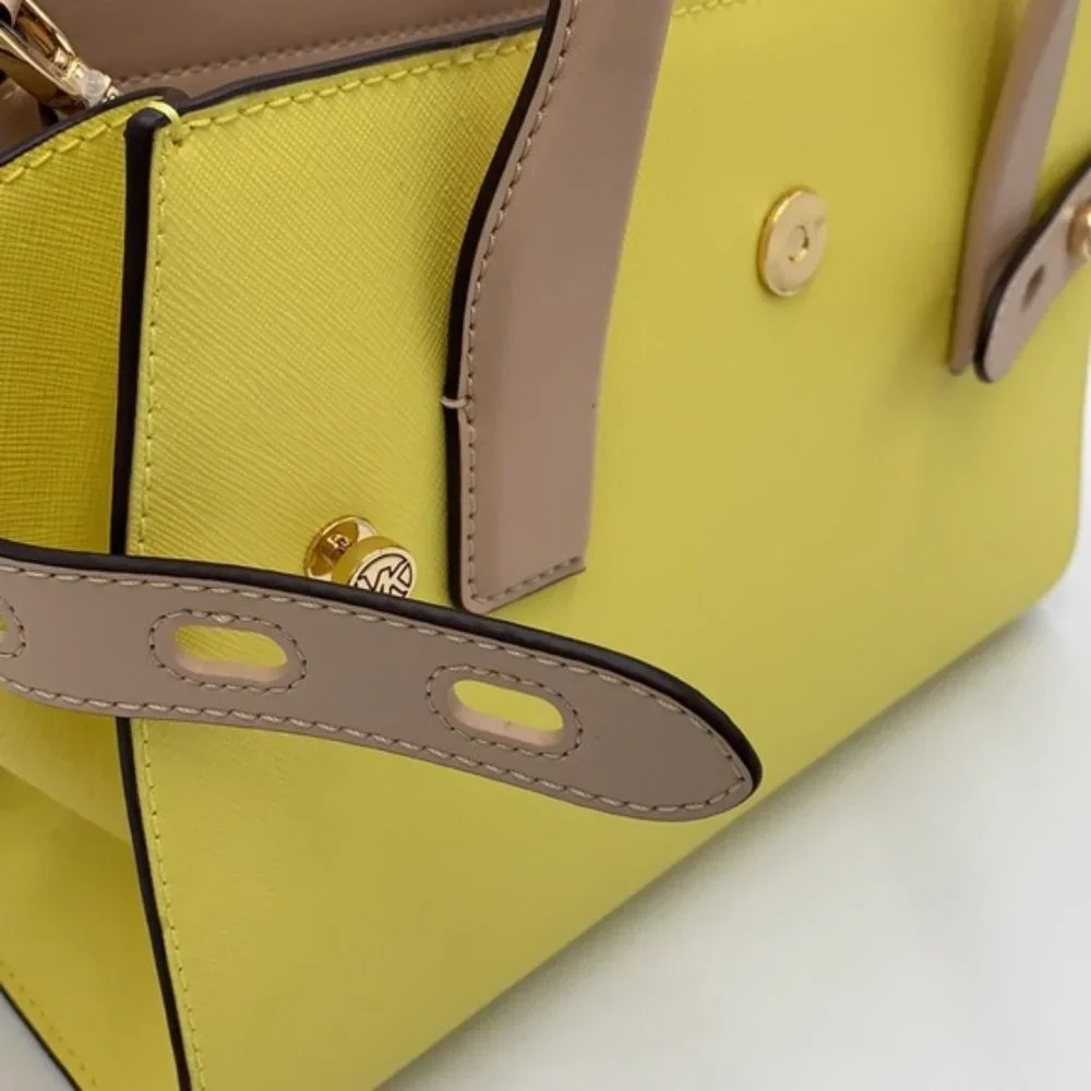 Michael Kors Carmen Medium Colorblock Faux Saffiano Leather Belted Satchel - Picture 6 of 16